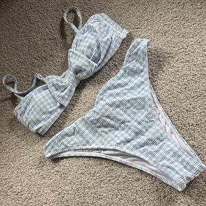 Cupshe Blue and White Textured Bikini Set